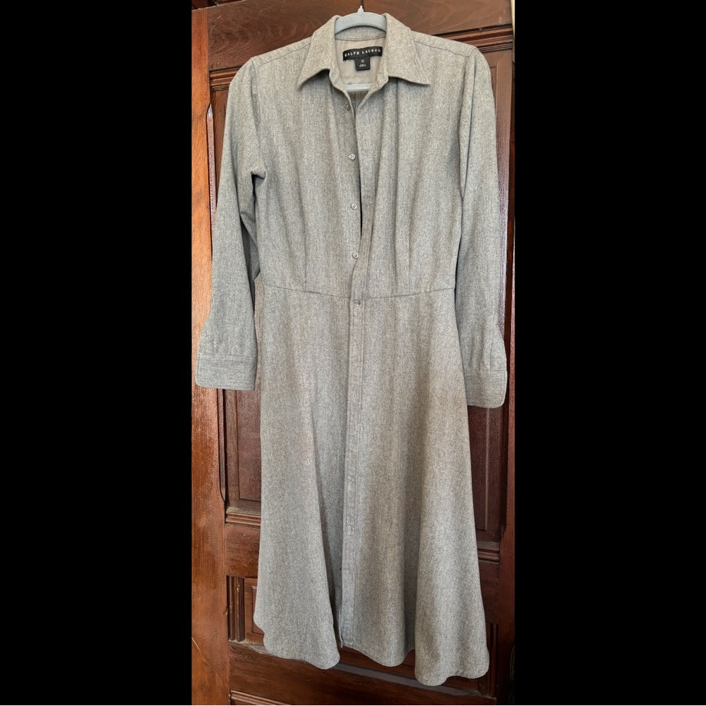 Ralph Lauren Heather Grey Cashmere Black Label shirt dress.